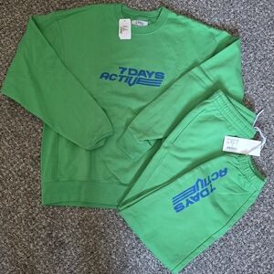 7 Days Active Green Sweatshirt (M) and Sweatpant (S) Set